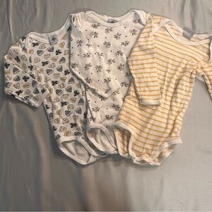 Petit Bateau - Baby Onesie One Piece Set - White, Yellow, Gray